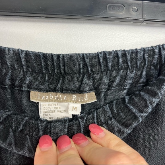 Isabella Bird Size Medium Black Wide Leg Crop Linen Pants JJ11 - Picture 6 of 9